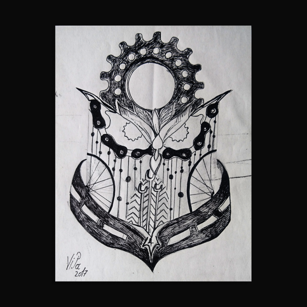 Zeichnug Eule aus Fahrrad Teilen von ViPa art