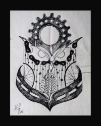 Zeichnug Eule aus Fahrrad Teilen von ViPa art